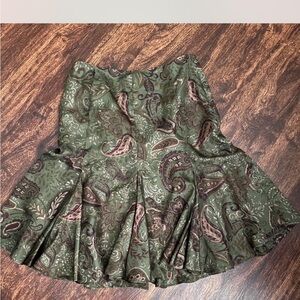 Ralph Lauren Green Paisley A-Line Skirt